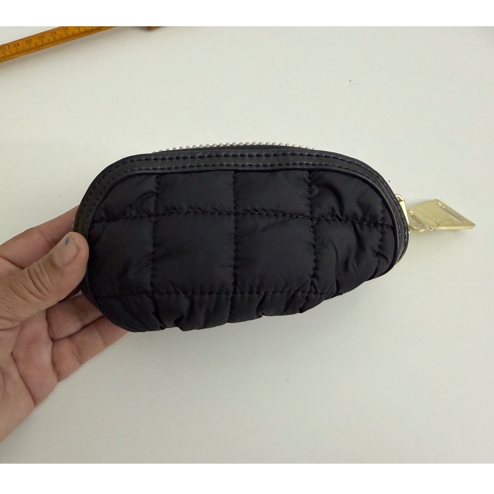Courage b Black Quilted Nylon Small Cosmetic Pouch‎ Zippered Mini Clutch Bag